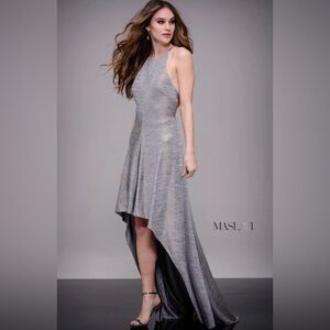 Maslavi by Jovani Silver High-Low Dress, Zipper & Built-In Bra, Size 0